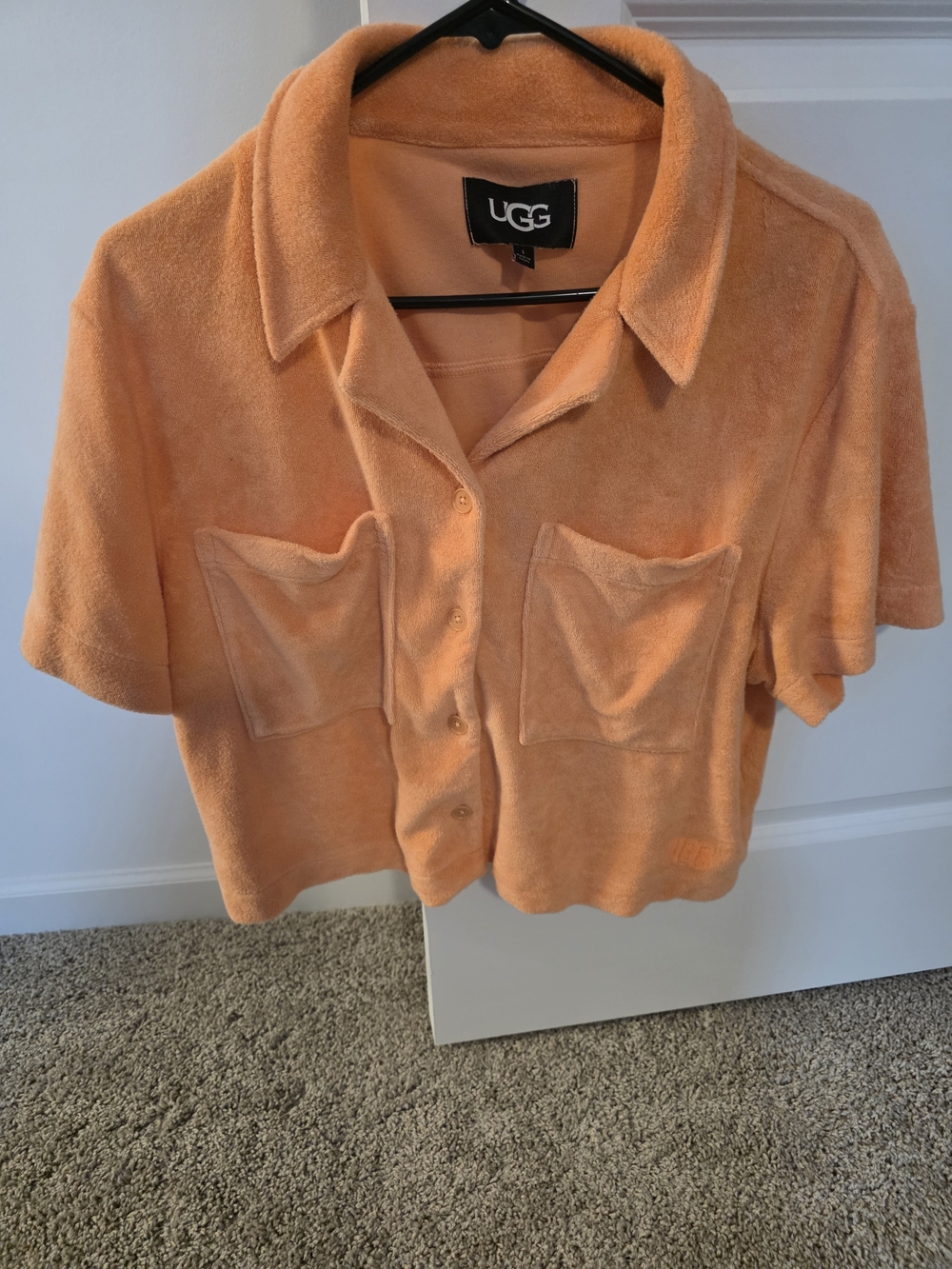 UGG Peach Terry Cloth Button-Up Shirt - Short Sleeve